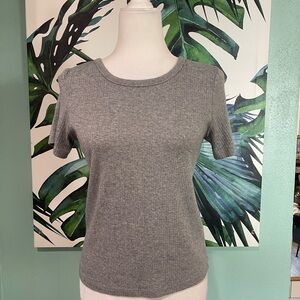 Lucky Brand Ribbed Short-Sleeve Tee in Gray